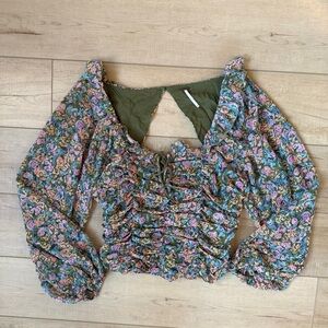Free People Women Mabel Printed Blouse Garden Combo Cut Out Floral Size XL